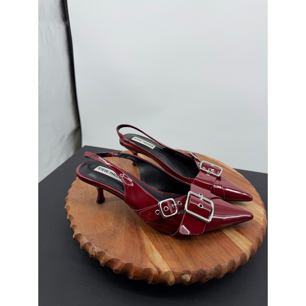 Steve Madden Lezley Slingback Heels Women 9M Burgundy Patent Buckle LEZL30S1